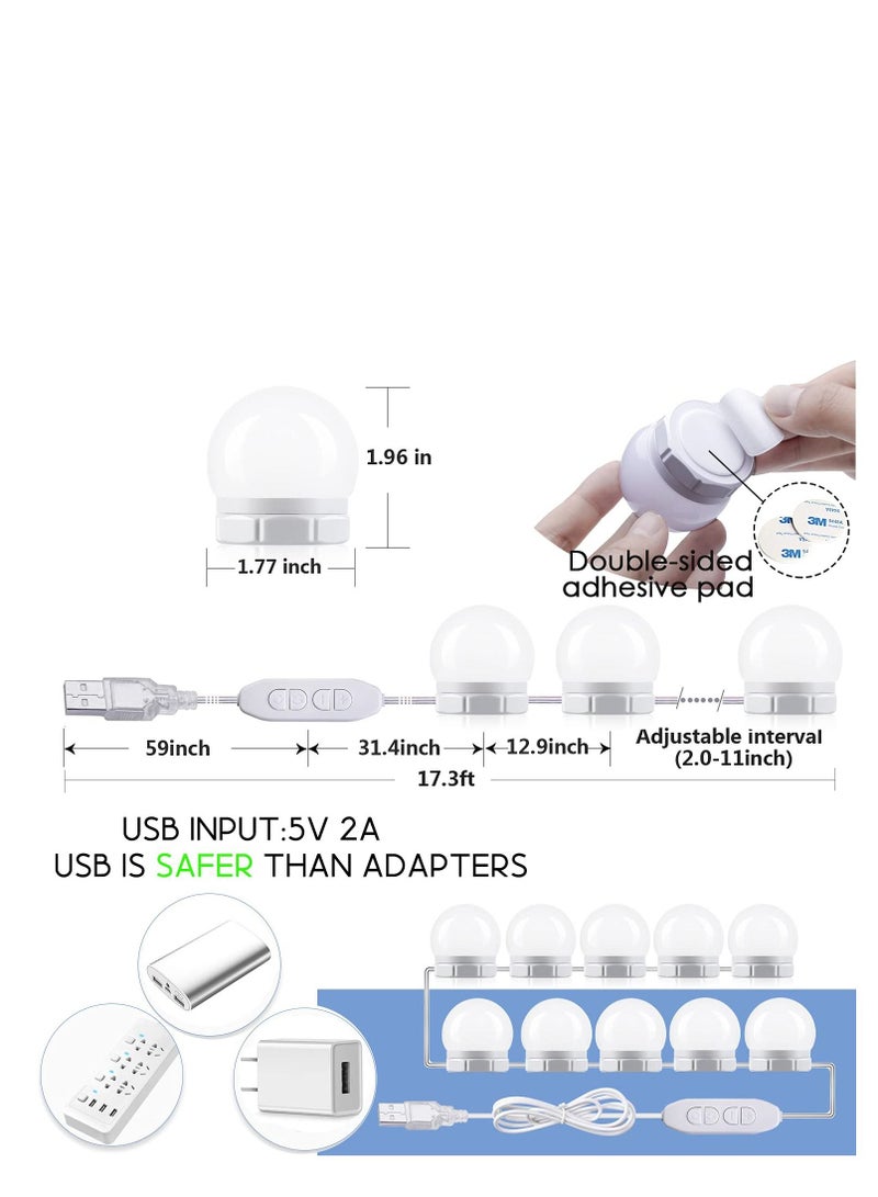 XiuWoo Hollywood LED Vanity Lights Strip Kit, with 10 Dimmable Light Bulbs, Makeup Light, 3 Color Modes, for Full Body Length Mirror Dressing Bathroom Wall - Image 3