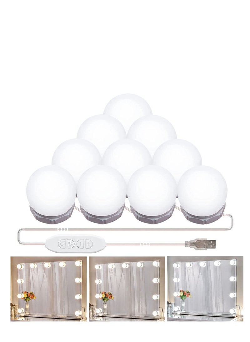 XiuWoo Hollywood LED Vanity Lights Strip Kit, with 10 Dimmable Light Bulbs, Makeup Light, 3 Color Modes, for Full Body Length Mirror Dressing Bathroom Wall - Image 1