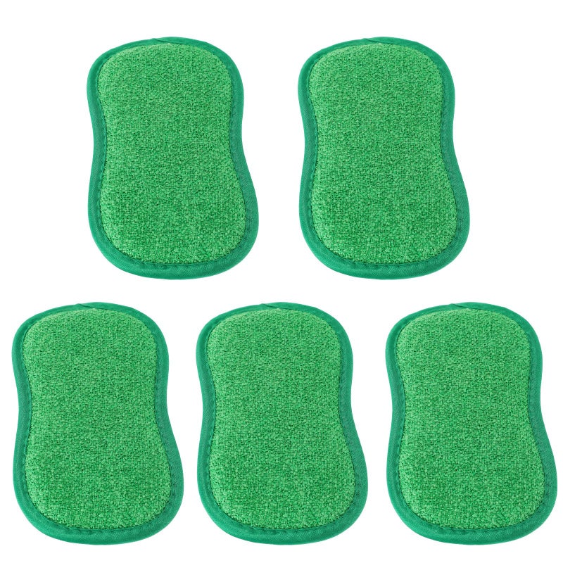 5pcs Dual Sided Microfiber Kitchen Scrub Sponges 2cm Thick Heavy Duty Eco Friendly Dishwashing Pads - Image 2