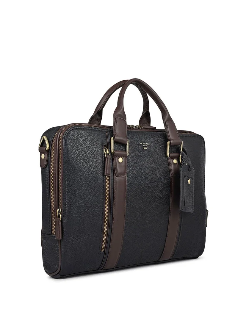 دا ميلانو حقيبة لاب توب جلد طبيعي أسود من دا ميلانو