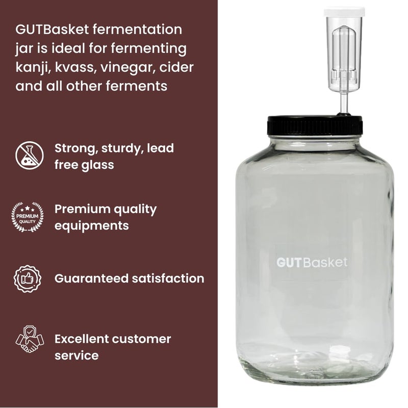 Gutbasket Kanji Jar Kit Glass Jar for Kanji 4L with Airlock Grommet Lid Recipe Book Sea Salt Perfect Fermentation Jar for Kanji Gut Health - Image 4