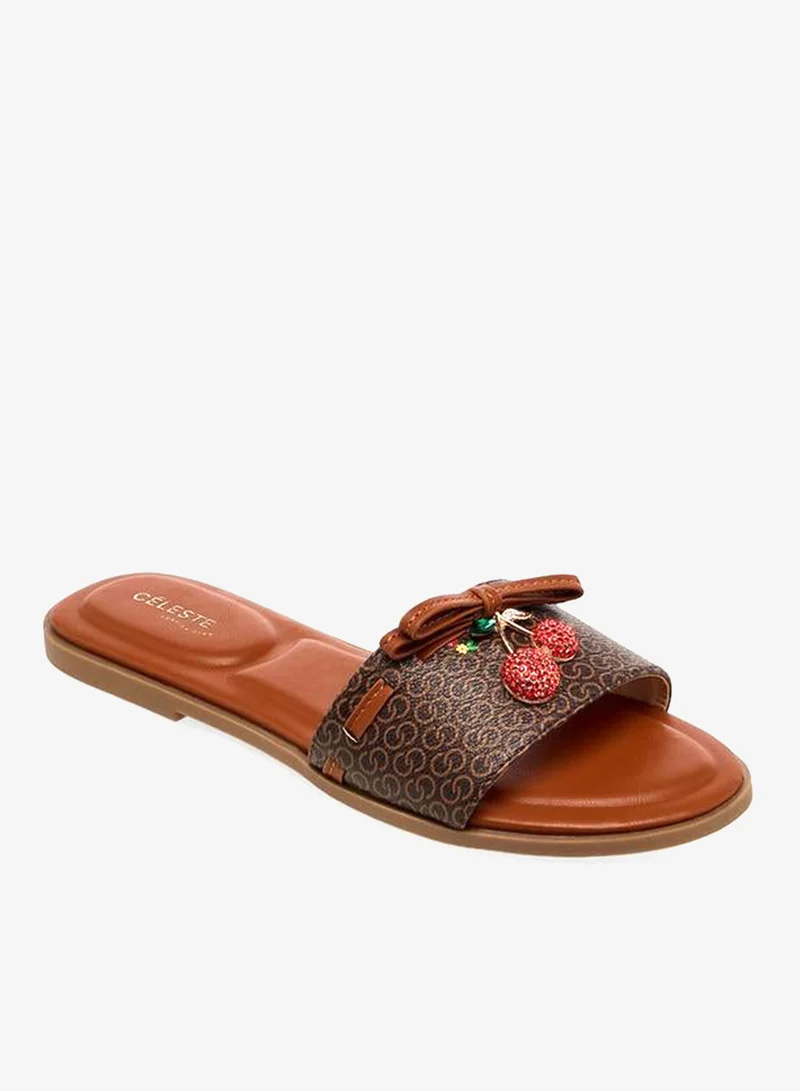 Celeste Women Monogram Print Flat Sandals
