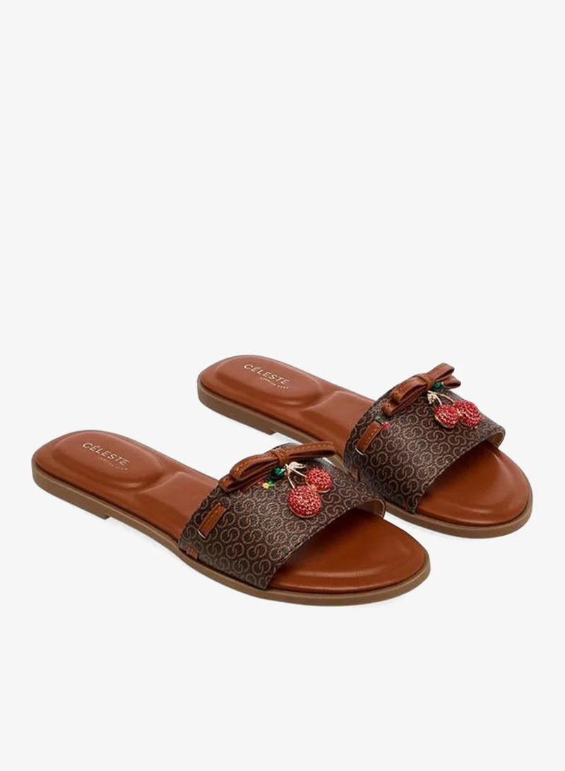Celeste Women Monogram Print Flat Sandals