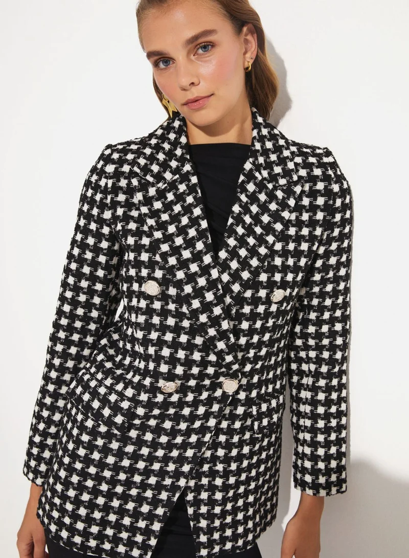 JUNE Checked Button Detail Blazer