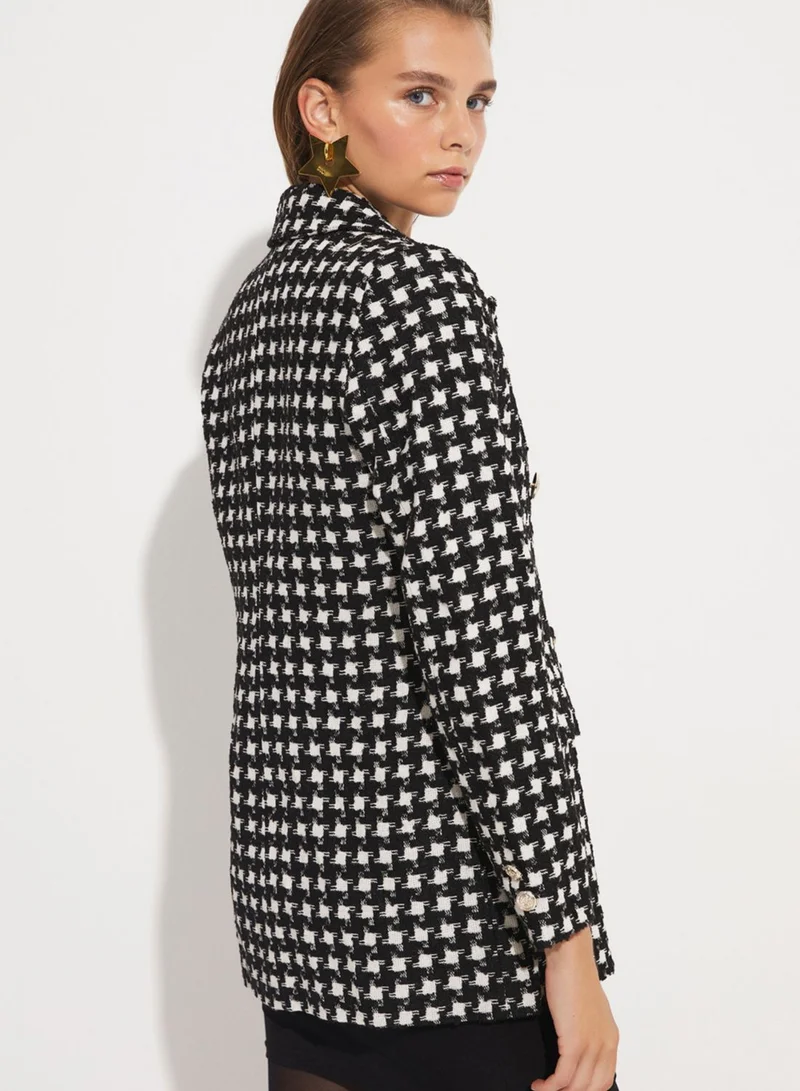 JUNE Checked Button Detail Blazer