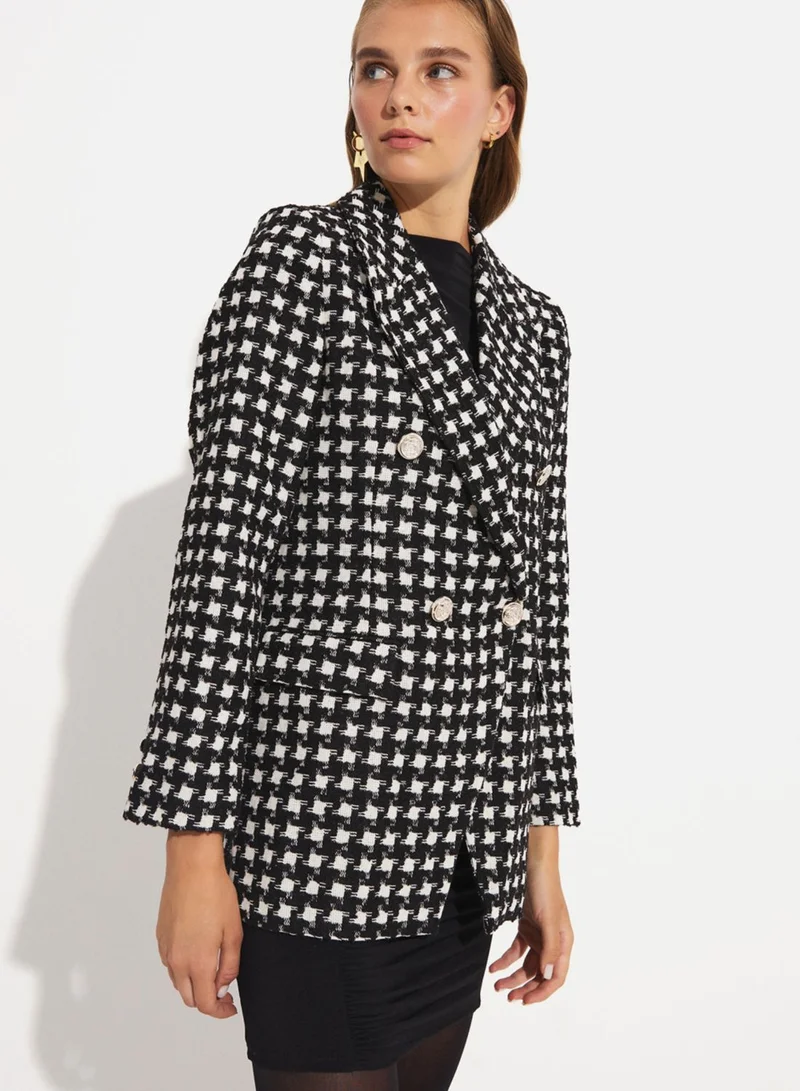 JUNE Checked Button Detail Blazer