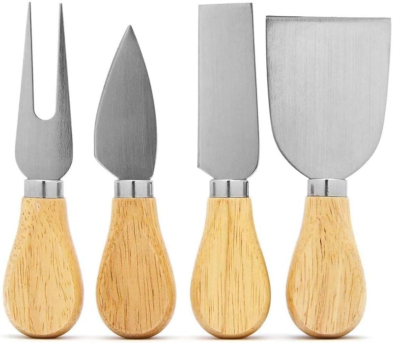 4 Piece Cheese Knife Set with Bamboo Wood Handles and Stainless Steel Blades for Cutting and Serving Cheese with Elegance and High Quality for Events and Hospitality - Image 1