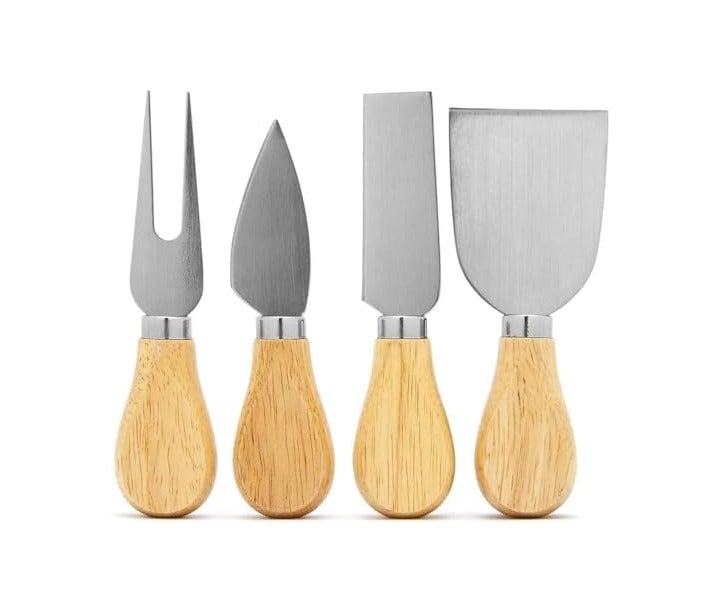 4 Piece Cheese Knife Set with Bamboo Wood Handles and Stainless Steel Blades for Cutting and Serving Cheese with Elegance and High Quality for Events and Hospitality - Image 2