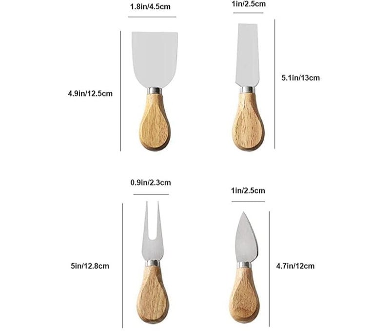 4 Piece Cheese Knife Set with Bamboo Wood Handles and Stainless Steel Blades for Cutting and Serving Cheese with Elegance and High Quality for Events and Hospitality - Image 4