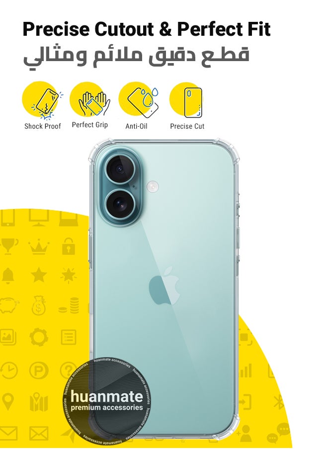 huanmate - Apple iPhone 16 Shock Proof Case Cover - Ultra Clear, Durable & Accurate Cut-outs - Scratch, Dust & Smudge Protection - Clear Silicon Back Cover for Apple iPhone 16 - Image 1