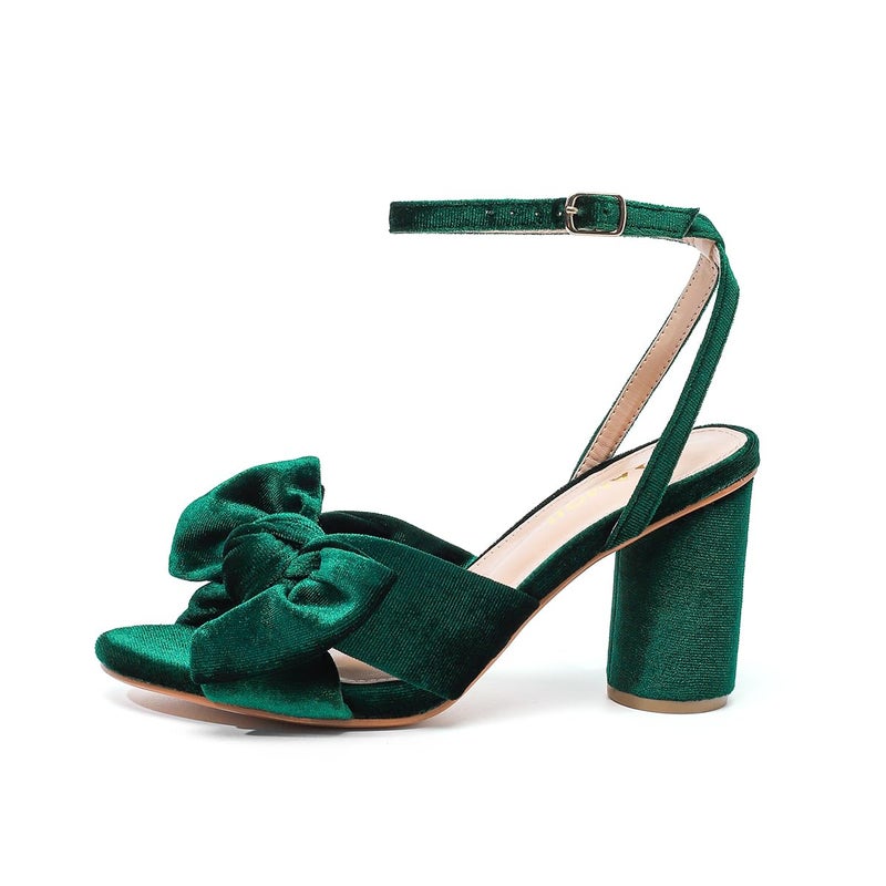 Amoji Women Bow Heel Lady Dressy Sandal Heels 302 Velvetgreen Size 8 women - Image 4
