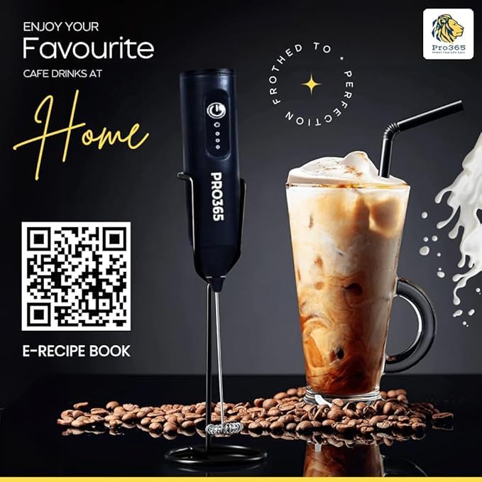 PRO365 Quick Charge Portable 3-Speed ​​USB Electric Frother Dual Spring Stirrer Stainless Steel for Lattes, Coffee, Milkshakes (1 Year Replacement Warranty) - Image 3