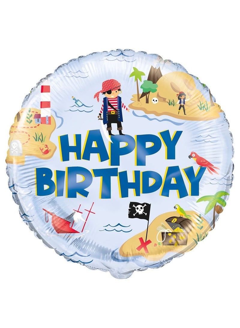 Unique Happy Birthday Pirate Round Balloon Foil 46 cm - Image 1