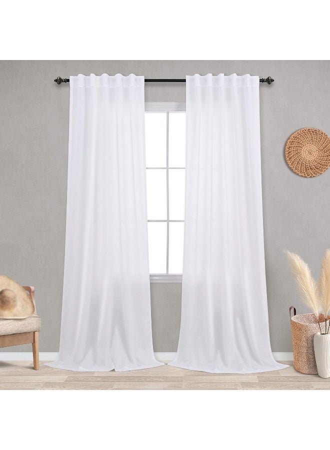 KOUFALL 42x90 Inch Length White Curtains Back Tab Rod Pocket Semi Sheer Light Filtering Linen Curtain Drapes for Living Room Bedroom 90in Long - Image 1