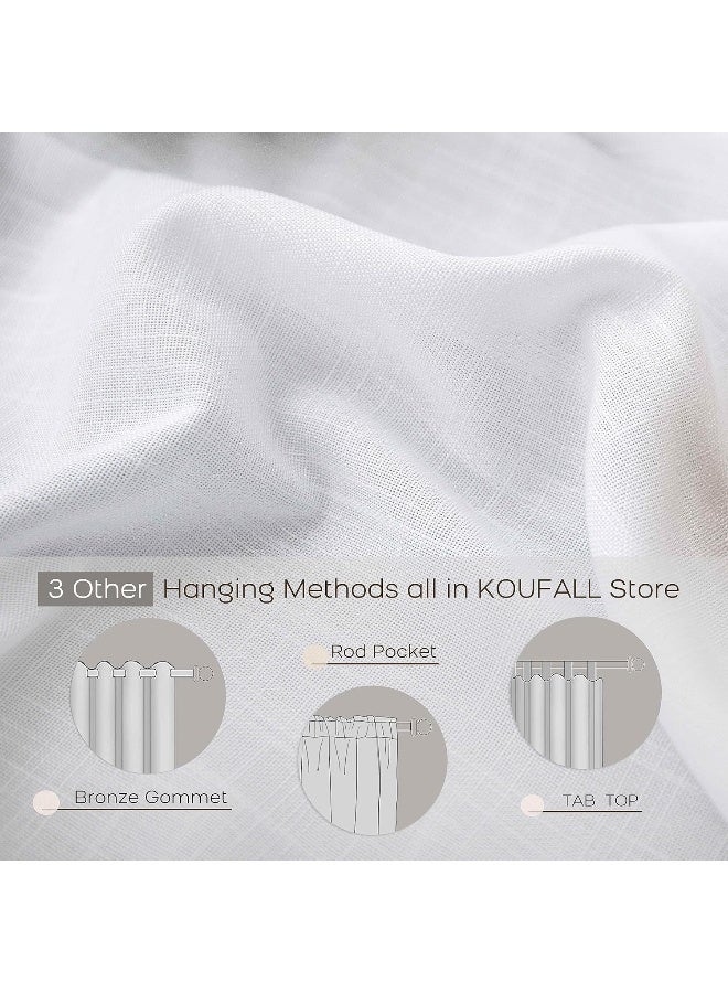 KOUFALL 42x90 Inch Length White Curtains Back Tab Rod Pocket Semi Sheer Light Filtering Linen Curtain Drapes for Living Room Bedroom 90in Long - Image 3