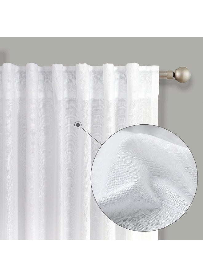KOUFALL 42x90 Inch Length White Curtains Back Tab Rod Pocket Semi Sheer Light Filtering Linen Curtain Drapes for Living Room Bedroom 90in Long - Image 5