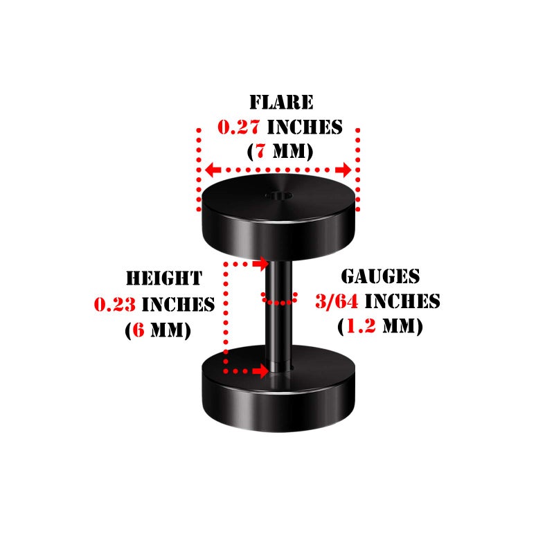 BIG GAUGES Pair of Surgical Steel 16g Gauge 1.2mm Black Anodized Screw flesh Tunnels Piercing Ear Stretcher Earring Plugs Lobe BG3791 - Image 2