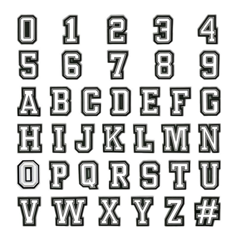 Alphanumeric Shoe Charms: 37 Black White PVC Pieces - Waterproof Durable Easy Attach & Remove - Letter Number Shoe Charms for Personalized Shoes DIY Projects All Ages - Image 1