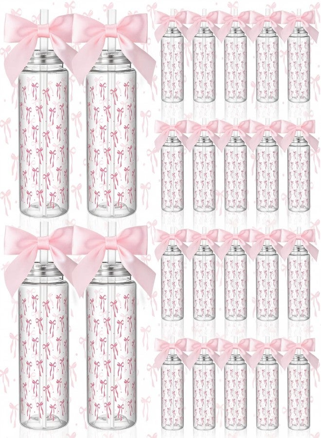 Singhoow 24 Pcs Pink Bow Plastic Cups with Straw and Lid 14 oz Cute Disposable Cups Ribbon Bow Cups Coquette Coffee Cups Pink Reusable Cups for Birthday Bachelorette Wedding Shower Party Supplies - Image 1