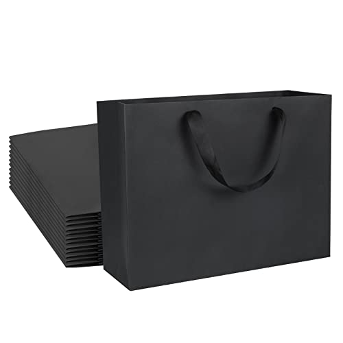 QIELSER 24 Pack Kraft Gift Bags - Extra Large Size, Black Paper Shopping Bags with Ribbon Handles - Wedding, Party, Retail - 16x6x12 Inches - Image 1