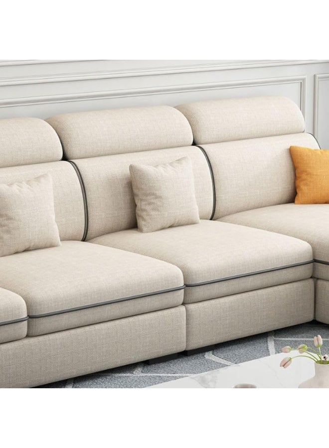 Zayn comforts Premium sectional Beige L-Shaped Sofa with Soft Pillows (Left Bed, L shape 3 Seater) - Image 5