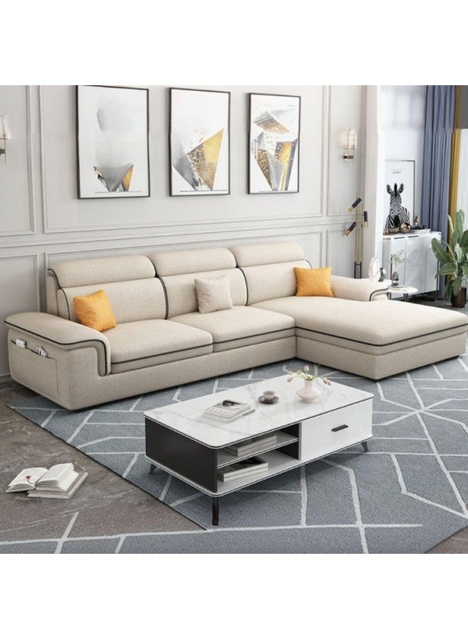 Zayn comforts Premium sectional Beige L-Shaped Sofa with Soft Pillows (Left Bed, L shape 3 Seater) - Image 1