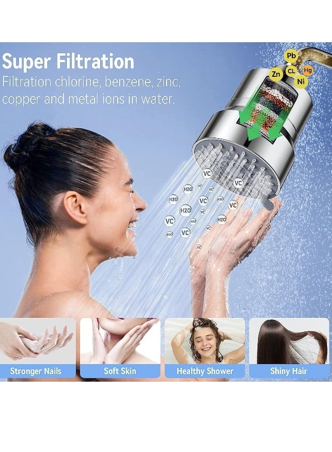 Filtered Shower Head 3 Modes High Pressure Shower Head with 15 Stage Hard Water Shower Filter Cartridge for Remove Chlorine and Harmful Substances for Hard Water - Image 2