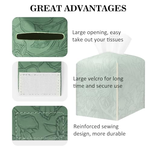 PARIERIS Tissue Box Holder Cover Square Tissue Cube Cover PU Leather Tissue Organizer with Bottom Belt for Bathroom, Tabletop, Kitchen, Night Stands, Office, Home, Car (1, VibrantGreen) - Image 4