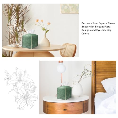 PARIERIS Tissue Box Holder Cover Square Tissue Cube Cover PU Leather Tissue Organizer with Bottom Belt for Bathroom, Tabletop, Kitchen, Night Stands, Office, Home, Car (1, VibrantGreen) - Image 2