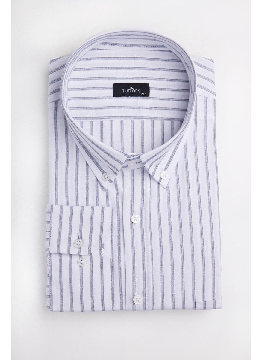 King Size Plus Size Long Sleeve Striped White Men's Shirt - pzsku/Z71395317F6F43ABA4711Z/45/_/1730766286/d2d32fe2-2f53-473f-98e2-c175f47123ab