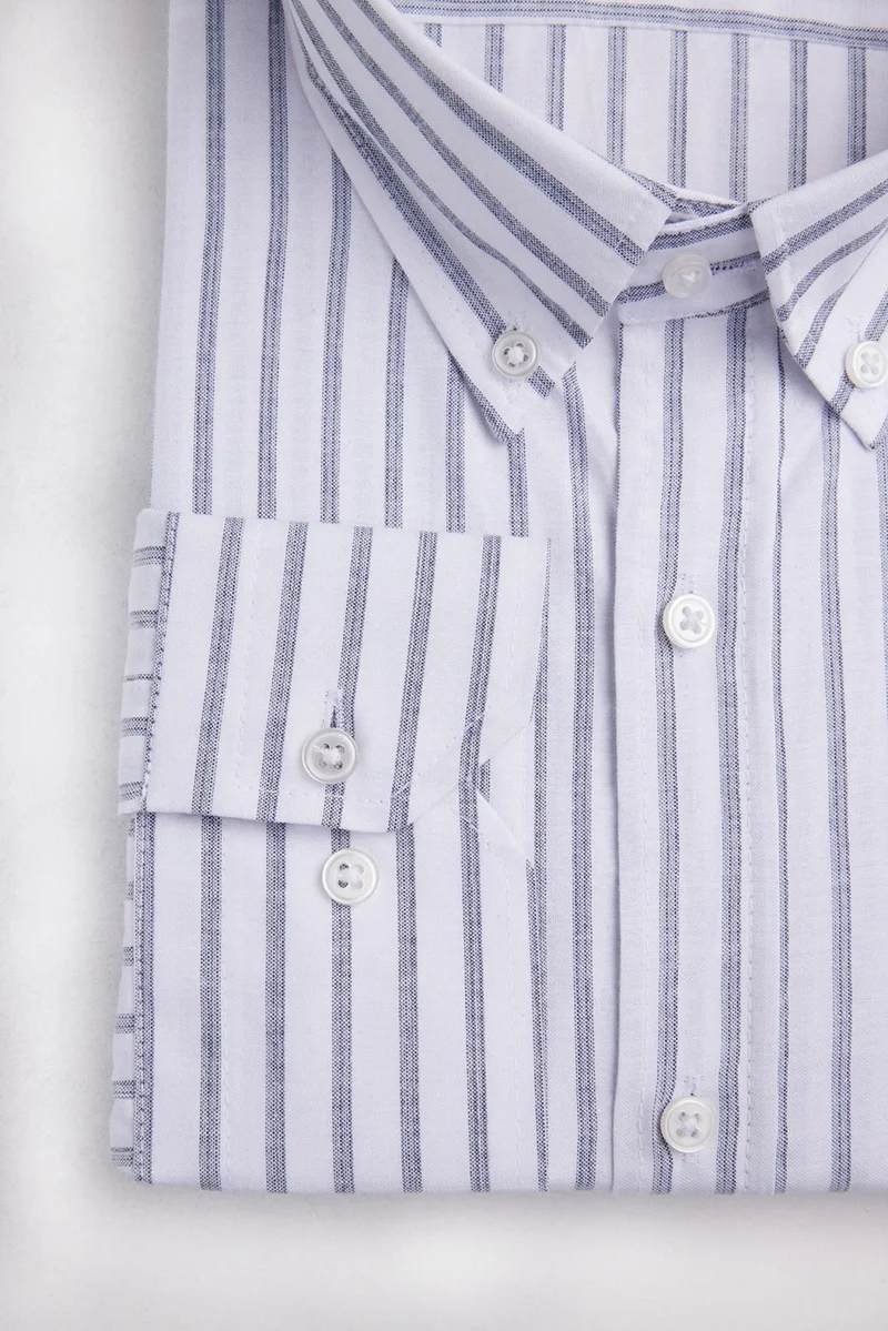 Tudors King Size Plus Size Long Sleeve Striped White Men's Shirt