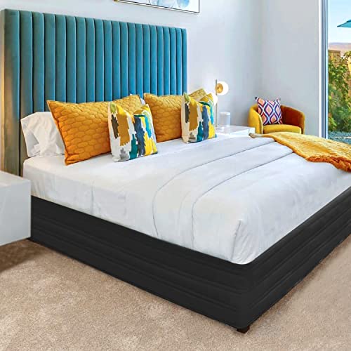 Ramesses Queen Bed Skirt 14 inch Drop,Blended Quilted Bedframe Cover,Box Spring Cover,wrap Around Bed Skirt,Fade Resistant Dust Ruffle (Charcoal, Queen) - Image 1