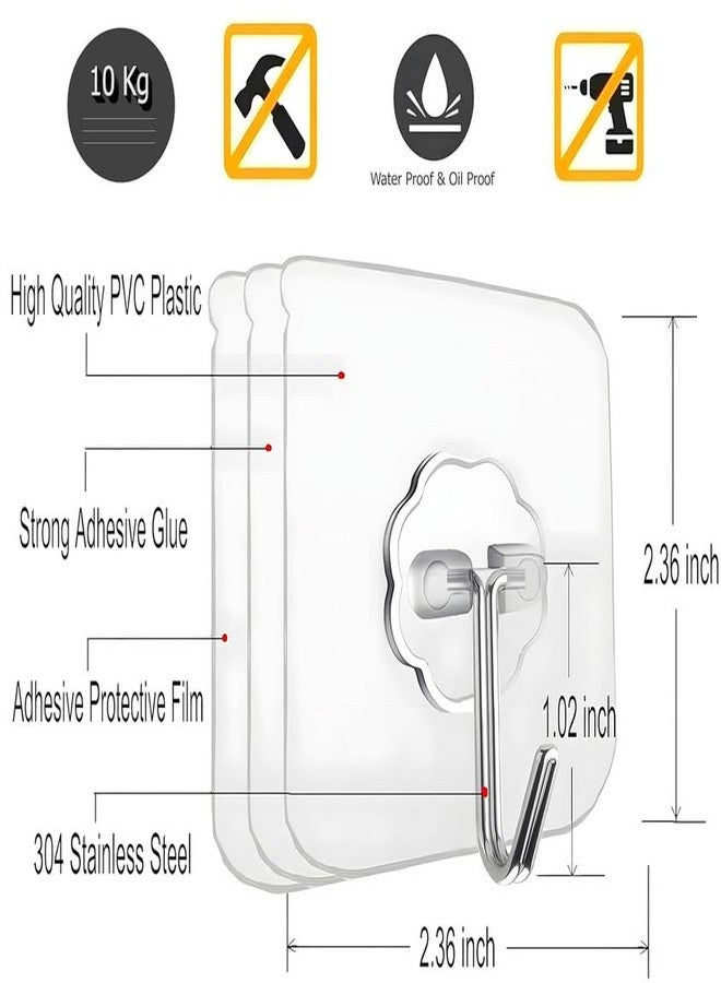 mr.fix Mr Fix® Stainless Steel Wall Hooks for Hanging Strong Hook Without Drill Self Adhesive Hooks for Heavy Duty Stick Hook Wall-Hanger-Hook Transparent, Pack of 6 - Image 2