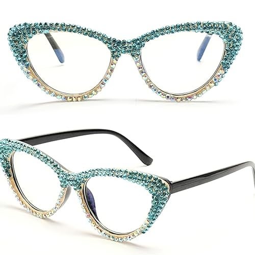 ICARA Oprah style Bling Rhinestone Cat Eye Reading Glasses for Women Shiny Diamond Blue Light Blocking Ladies Readers (blue/ab, 2.5, x) - Image 5