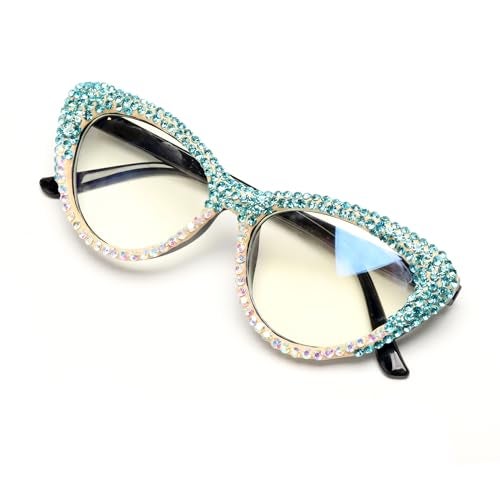 ICARA Oprah style Bling Rhinestone Cat Eye Reading Glasses for Women Shiny Diamond Blue Light Blocking Ladies Readers (blue/ab, 2.5, x) - Image 1
