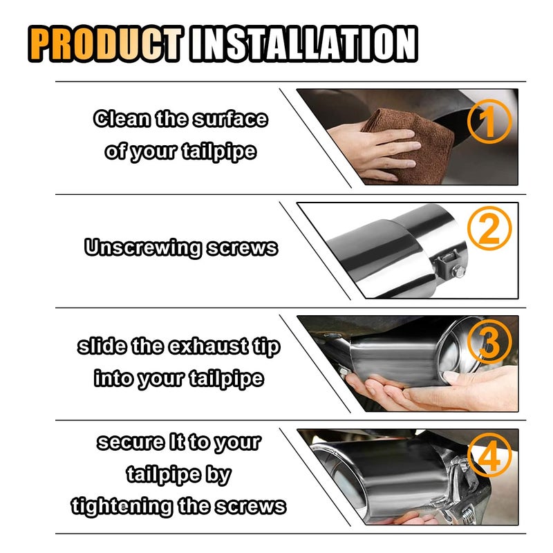 smilfuy Stainless Steel Car Exhaust Tip, 2.5" Inlet 3.3" Outlet Adjustable Chrome-Plated Finish Exhaust Tailpipe, Car Exhaust Pipe Modification Tail Throat Tail Pipe, Fit for Most Cars (Straight, Silver) - Image 5