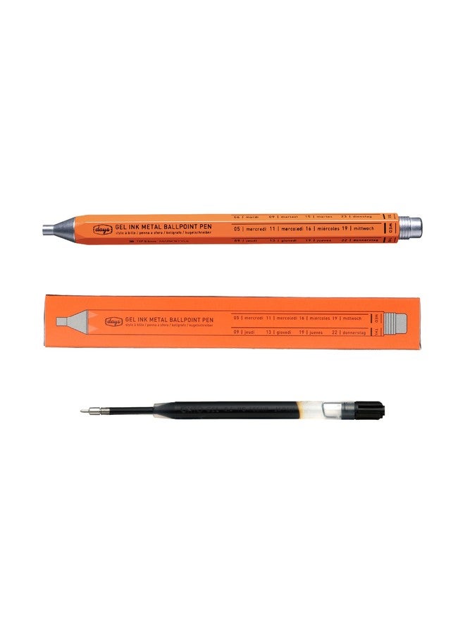 MARK'STYLE days, Gel Ink Metal Ballpoint Pen - 0.5mm Retractable Black Ink, Retro styling Light Weigh Pen, Made in Japan- Perfect for School, Office, and Journaling (Orange) - Image 1