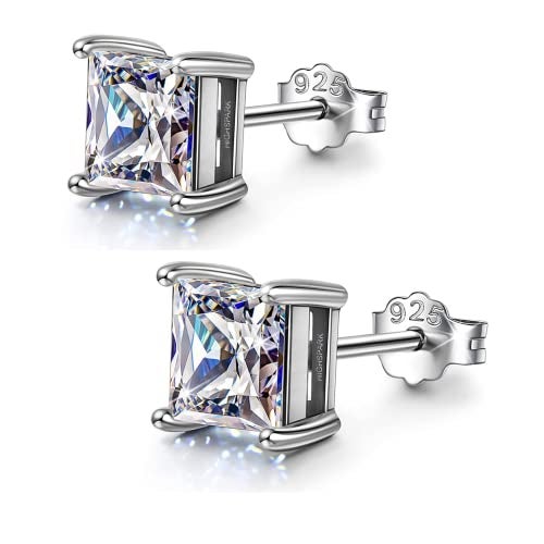 HIGHSPARK 925 Silver Solitaire Square Earrings for Women | 92.5 Sterling Silver and Princess Cut Diamond like Brilliance Sparkling Zirconia for that Stunning Shine | Lovely Gift - Silver 7mm - Image 1