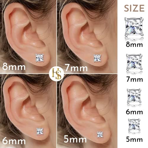 HIGHSPARK 925 Silver Solitaire Square Earrings for Women | 92.5 Sterling Silver and Princess Cut Diamond like Brilliance Sparkling Zirconia for that Stunning Shine | Lovely Gift - Silver 7mm - Image 2