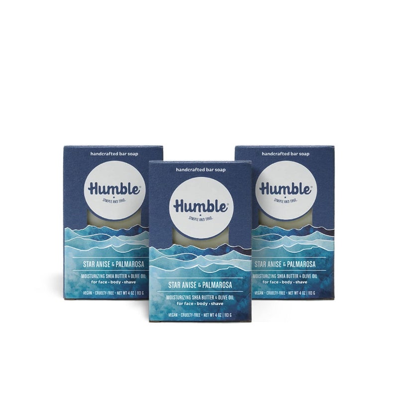 HUMBLE SIMPLE AND TRUE. HUMBLE BRANDS Handcrafted Bar Soap Organic Cold Processed Soap Bars Moisturizing Face  Body Cleanser  Star Anise  Palmarosa  3 pack