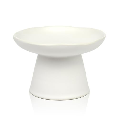 LOVINFURBABY Extra Wide 6.1" Raised Cat Food Bowl, Shallow Ceramic Elevated Cat Feeder, Anti Vomiting, Stress Free, Whisker Fatigue, Pet Food or Water Bowl, White - Image 1