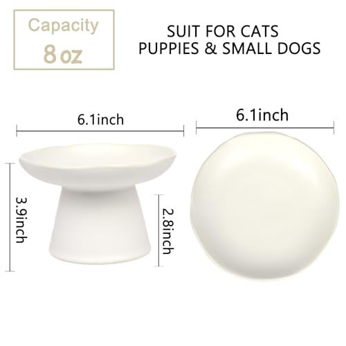 LOVINFURBABY Extra Wide 6.1" Raised Cat Food Bowl, Shallow Ceramic Elevated Cat Feeder, Anti Vomiting, Stress Free, Whisker Fatigue, Pet Food or Water Bowl, White - Image 3