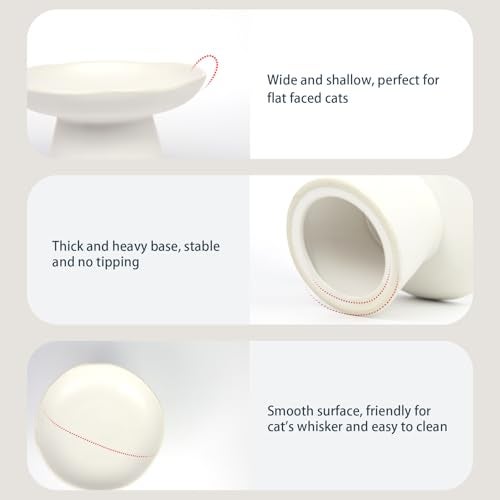 LOVINFURBABY Extra Wide 6.1" Raised Cat Food Bowl, Shallow Ceramic Elevated Cat Feeder, Anti Vomiting, Stress Free, Whisker Fatigue, Pet Food or Water Bowl, White - Image 2