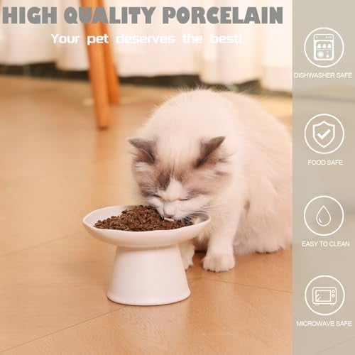 LOVINFURBABY Extra Wide 6.1" Raised Cat Food Bowl, Shallow Ceramic Elevated Cat Feeder, Anti Vomiting, Stress Free, Whisker Fatigue, Pet Food or Water Bowl, White - Image 4