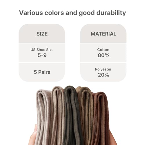 HOMSSEM Ribbed Socks Women Cozy Socks – 5 Pair Cute Womens Crew Socks (Cotton Blend, B. Scent of Wood) - Image 3
