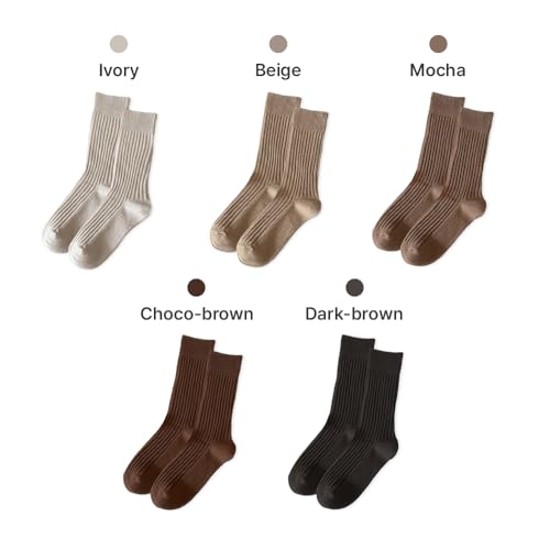 HOMSSEM Ribbed Socks Women Cozy Socks – 5 Pair Cute Womens Crew Socks (Cotton Blend, B. Scent of Wood) - Image 2