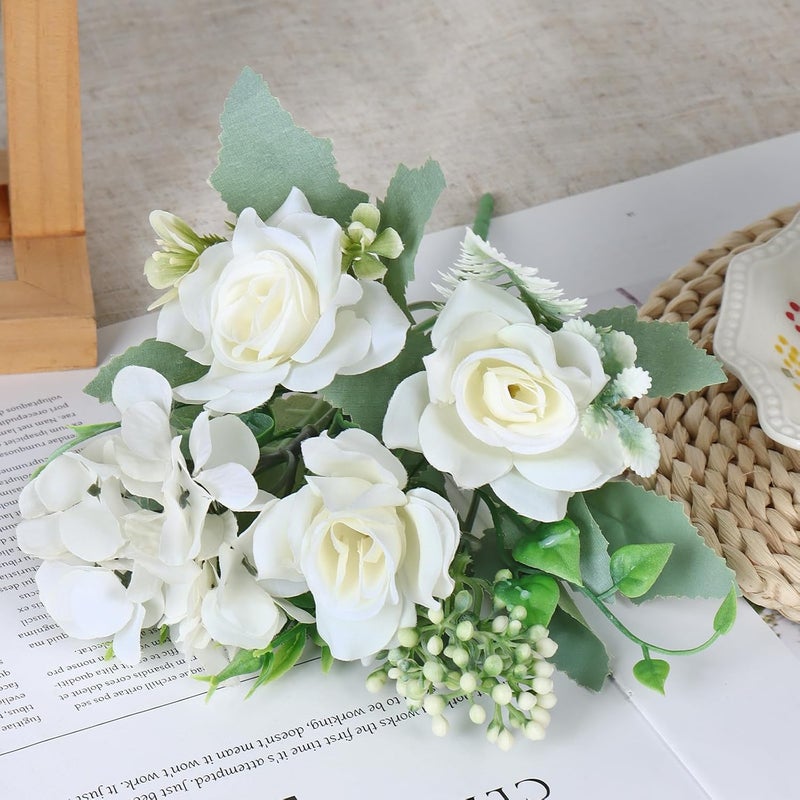 SOMYTING 3 Pcs Artificial Rose Silk Flowers, Faux Roses Fake Flowers Bouquet for Wedding Party Centerpiece Garden Home Decor (White) - Image 5