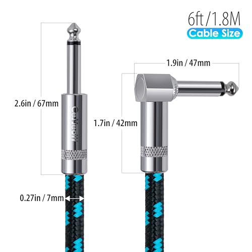 CeMeow Guitar Cable 6ft Right Angle Guitar Amp Cord 1/4 Inch Instrument Cable with Braided Tweed and Anti-Kinking Design for Guitar Bass Amp, Black & Blue - Image 4