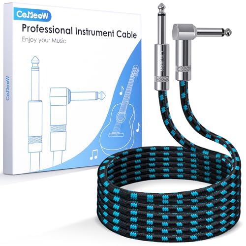 CeMeow Guitar Cable 6ft Right Angle Guitar Amp Cord 1/4 Inch Instrument Cable with Braided Tweed and Anti-Kinking Design for Guitar Bass Amp, Black & Blue - Image 1