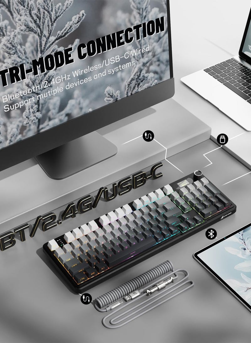 X98 Pro Wireless Mechanical Keyboard,Tri-Mode BT5.0/2.4G/Wired Custom Keyboard with Smart Display&Knob,98 Keys Hot Swappable,Web Driver RGB Gaming Keyboard for PC/Mac/PS4/Xbox
